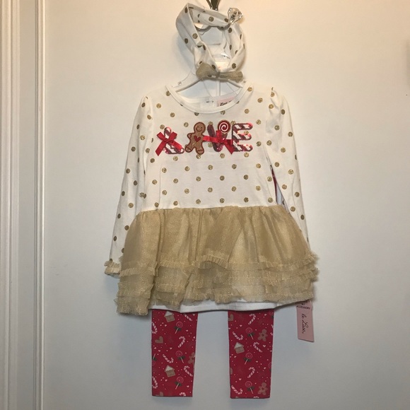 Little Lass Toddler Gold n Red Christmas outfit-4T - Picture 8 of 8